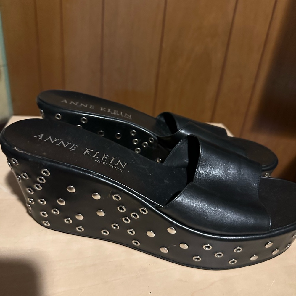Anne Klein Black Studded Wedge Shoes